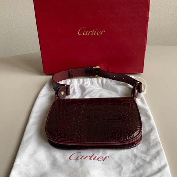 Cartier Vintage Must de Cartier Red Burgundy Crocodile Leather Bag. - Picture 3 of 17